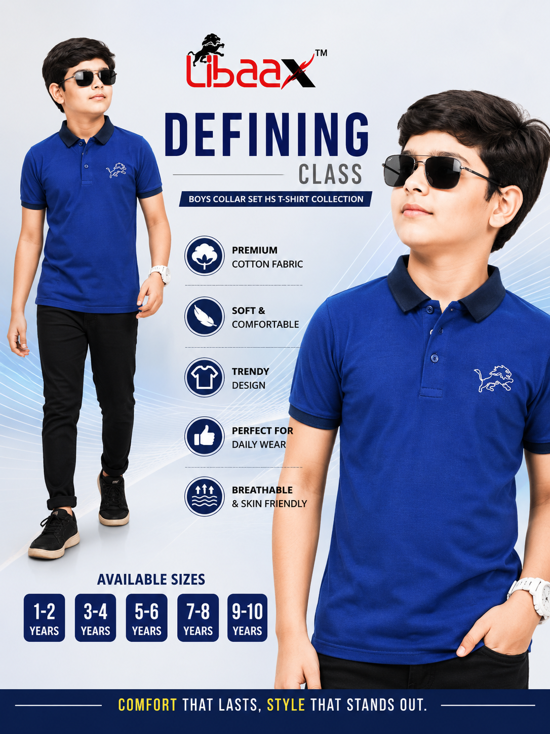 Libaax Boys T-Shirt - Royal Blue Collar Polo
