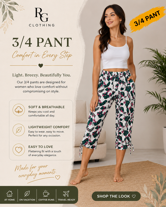 Cherry Bird Women's Printed 3/4 Pant - Tropical Floral Print