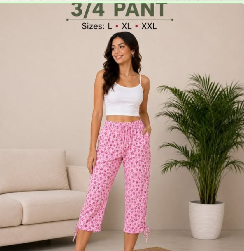 Cherry Bird Women's Printed 3/4 Pant - Light Pink Floral Print
