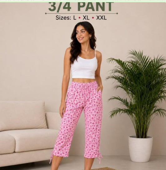 Cherry Bird Women's Printed 3/4 Pant - Light Pink Floral Print