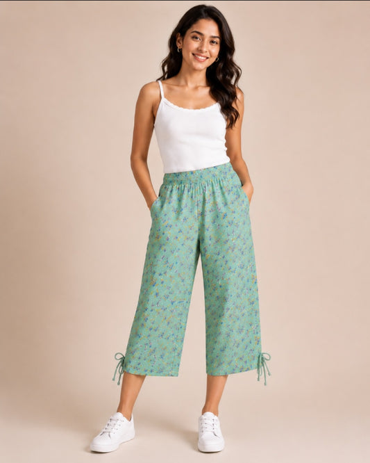 Cherry Bird Women's Printed 3/4 Pant - Mint Speckled Print