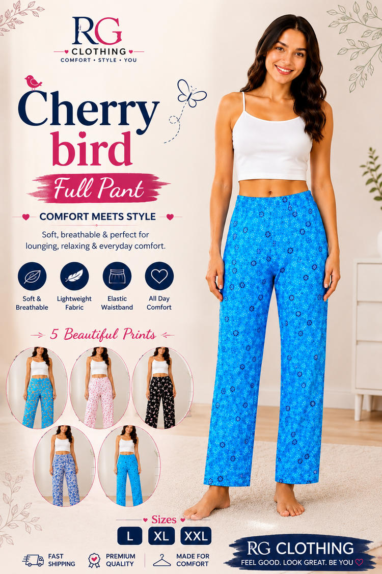 Cherry Bird Printed Full Pant