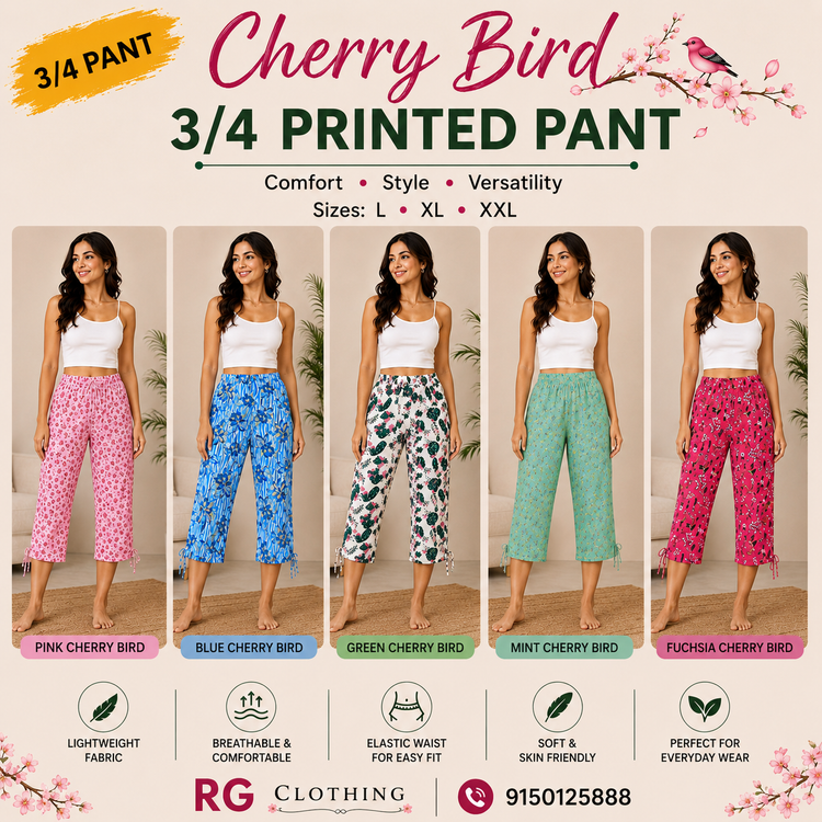 Cherry Bird 3/4th Printed Pant