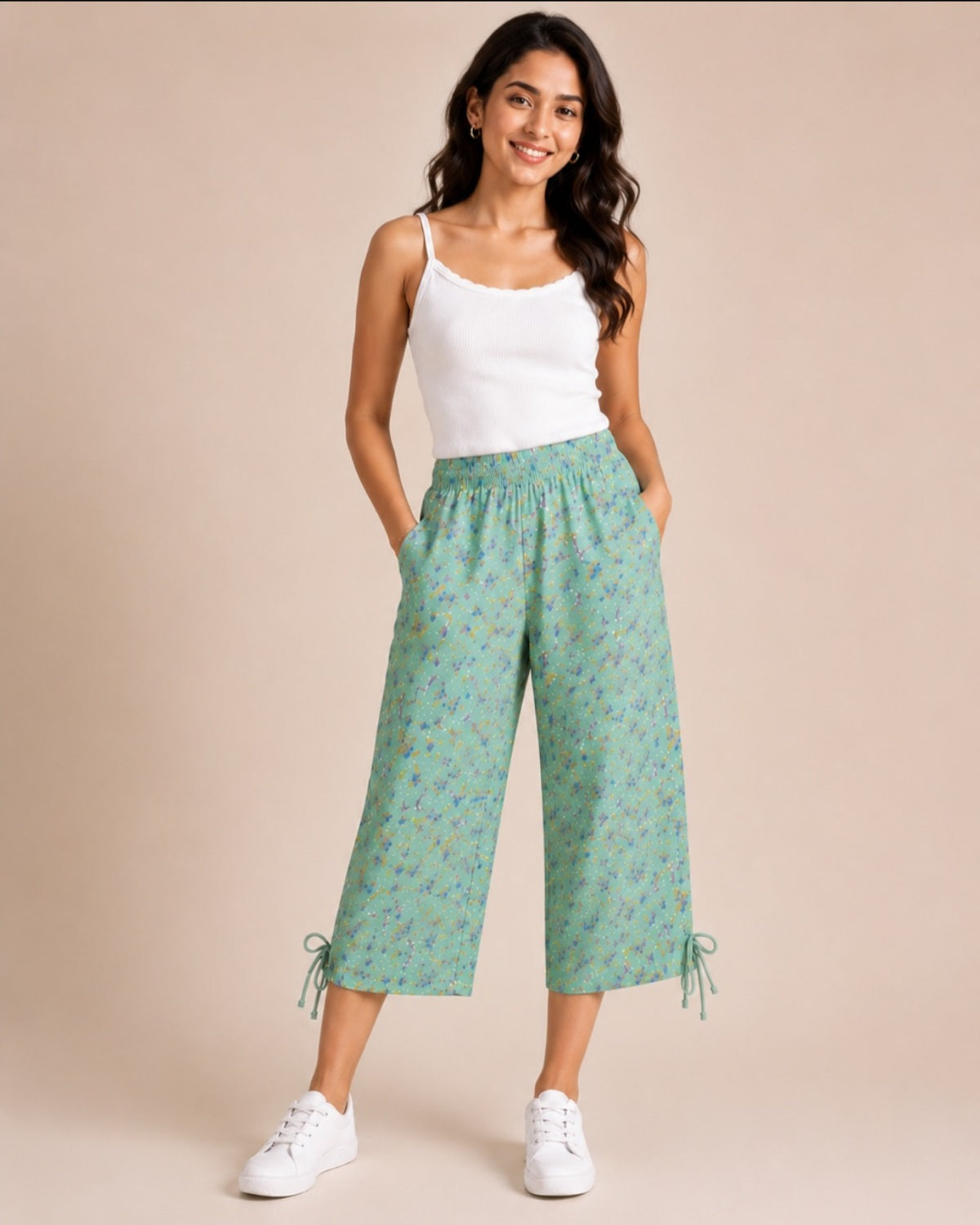 Cherry Bird Women's Printed 3/4 Pant - Mint Speckled Print