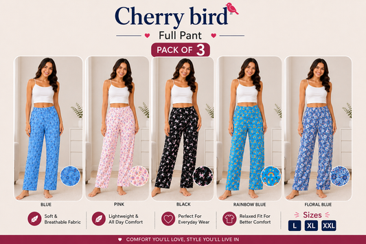 Cherry Bird Women's Printed Full Pant - Pack of 3